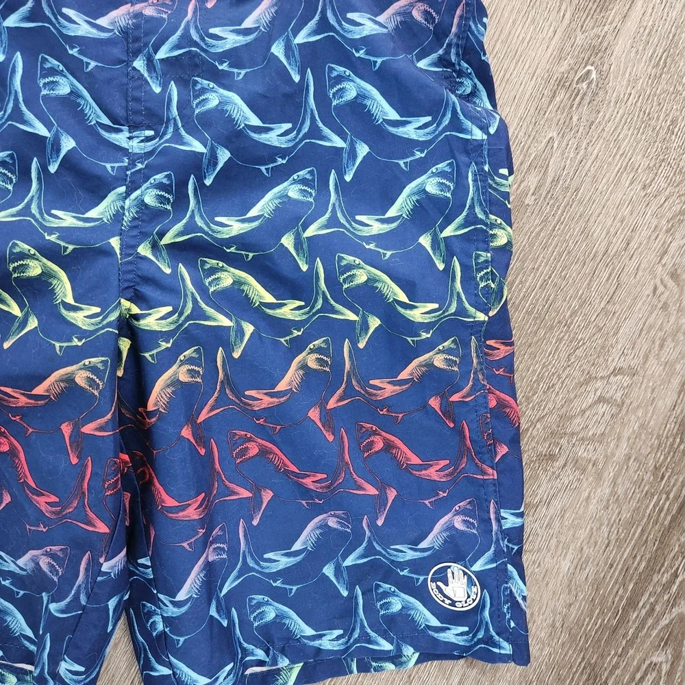 Body Glove Boys Navy Blue Rainbow Shark Print Swim Trunks Board Shorts